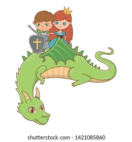 princess knight and dragon of fairytale design vector illustration