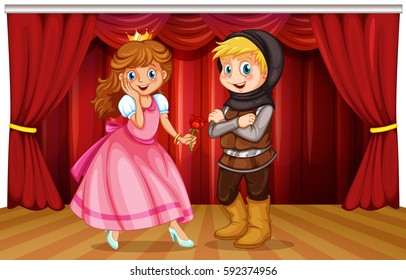 Princess and knight on stage illustration