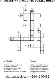 E Princesa E Cavaleiros Puzzle Quest Crossword Grid Atividade Planilha vetor
