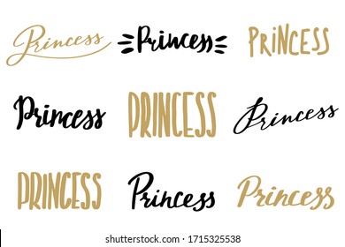 Princess lettering. Handwritten text for birthday party. Trendy girly design for t-shirt prints, phone cases, mugs or posters. Vector illustration