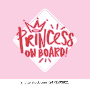 Princess lettering typography calligraphy word slogan and crown tiara drawing. Vector illustration design for fashion graphics, slogan tees, t shirt prints, posters, stickers.