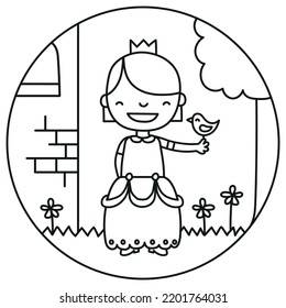 Prinzessin mit einer kleinen Vogel-Vektorgrafik