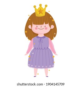 princess little girl with crown purple dress cartoon character vector illustration vector illustration