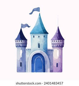 princess magic castle with floral. Floral watercolor fairytale castle. Kids illustration. watercolor castle painting illustration. Isolated on white.