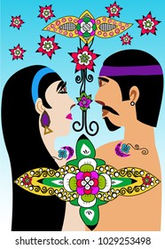 Princess Meet Warrior Ethnic Design Symbol Of Love and Victory