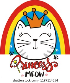 Princess meow, cute cat illustration vector for kids