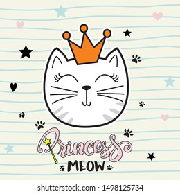 Princess meow. Cute cat illustration for t-shirt or other uses,in vector