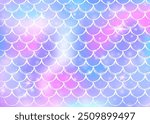 Princess mermaid background with kawaii rainbow scales pattern. Fish tail banner with magic sparkles and stars. Sea fantasy invitation for girlie party. Stylish princess mermaid backdrop.