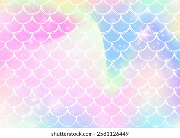 Princess mermaid background with kawaii rainbow scales pattern.