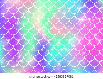 Princess mermaid background with kawaii rainbow scales pattern.
