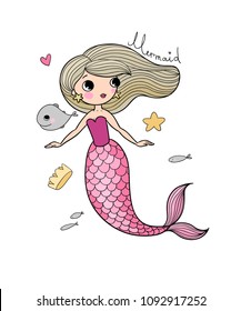  Princess Mermaid. Siren. Sea theme. vector illustration on a white background.