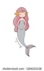 Princess Mermaid. Siren. Sea theme.  isolated objects on white background. Vector illustration. 