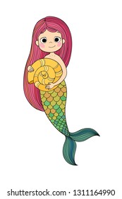 Princess Mermaid. Siren. Sea theme. Cute cartoon girl with a fish tail