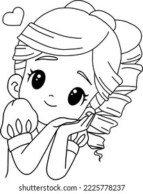 Princess with mini heart cute cartoon ,coloring page ,vector illustration