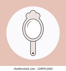 princess mirror glass handle accessory. Hand mirror flat line colored icon. Isolated sticker with on a mirror icon white background