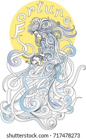 Princess moon vector illustration. Design for tattoo, bag, pillow cover, t-shirt, wall decoration, book, poster and packaging.