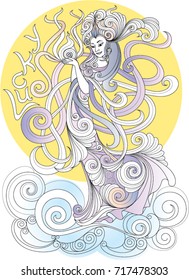 Princess moon vector illustration. Design for tattoo, bag, pillow cover, t-shirt, wall decoration, book, poster and packaging.