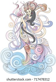 Princess moon vector illustration. Design for tattoo, bag, pillow cover, t-shirt, wall decoration, book, poster and packaging.
