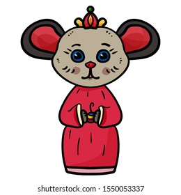 Princess a mouse or a Rat in Chinese style. Doodle Vector illustration