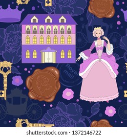 Princess on pattern for wallpaper,  fairy tale on seamless