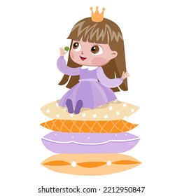 princess on the pillows with pea on the white background