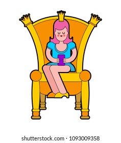 Princess on throne. Royal chair. Vector illustration