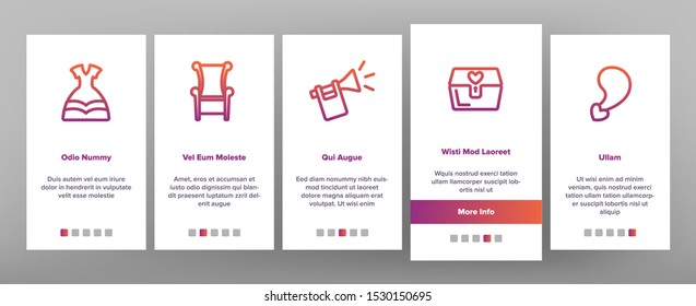 Princess Onboarding Mobile App Page Screen Vector Icons Set Thin Line. Magic Castle And Princess Crown, Coach And Perfume Bottle, Ring And Mirror Linear Pictograms. Contour Illustrations