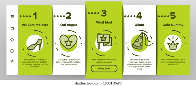 Princess Onboarding Mobile App Page Screen Vector Icons Set Thin Line. Magic Castle And Princess Crown, Coach And Perfume Bottle, Ring And Mirror Linear Pictograms. Contour Illustrations