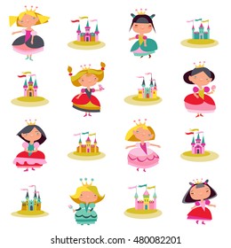 Princess and palaces on a white background