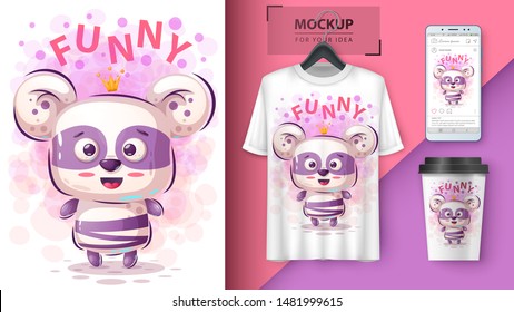 Princess panda - mockup for your idea. Vector eps 10