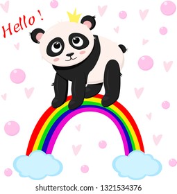 princess panda on the rainbow - vector, illustration, eps