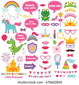 Princess Party Design Elements And Photo Booth Props Set