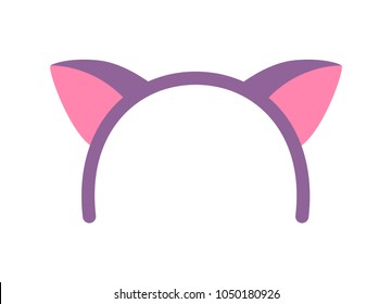 Princess party, poster with hairband made in form of ears of cat, elements and celebration objects, vector illustration isolated on white background