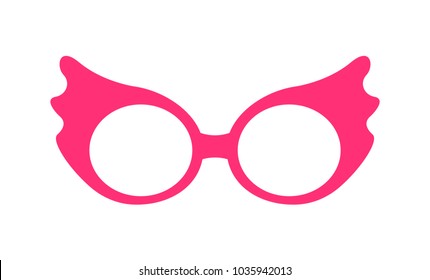 Princess party, poster with pink glasses, spectacles and unusual shape, decorative element, and accessory, vector illustration, isolated on white