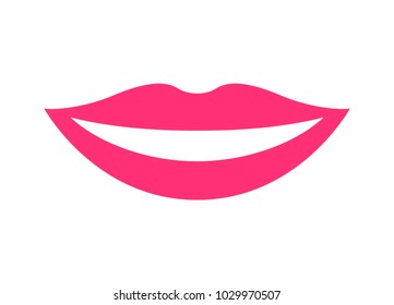 Princess party, poster with woman smile, lips painted with lipstick, of pink color, emotions and feelings, vector illustration, isolated on white