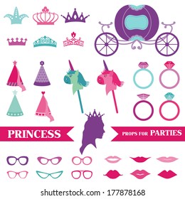 Princess Party Set - Photobooth Props - Crown, Rings, Glasses - In Vector