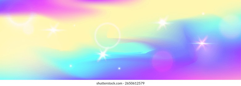 Prinzessinnen-Muster. rosafarbener feuriger Hintergrund und schöner Einhorn-Farbverlauf. Lila Kawaii Hologramm. Vektor-Cartoon-Galaxie mit Funkeln und Meerjungfrauen-Glitzer. Blaues Prinzessinnen-Muster.