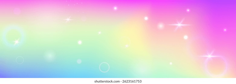 Princess Pattern. Pink Rainbow Gradient And Beautiful Unicorn Hologram. Purple Magic Background. Bright Neon Backdrop Of Galaxy, Sky, And Universe Light. Blue Princess Pattern.
