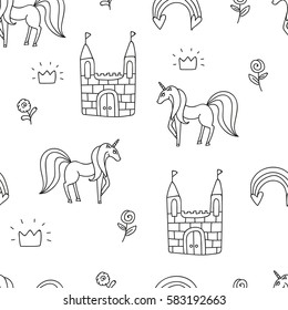 Princess pattern seamless doodle vector one color