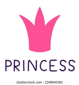 Corona rosada de la princesa con letras. Ilustración del vector con estilo de riñón