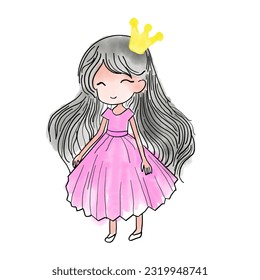 princess pink dress water color on white background, vector