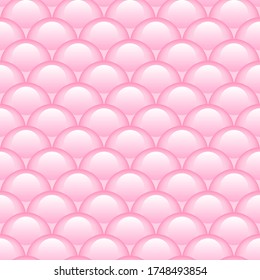 Princess pink seamless pattern for textiles, fabric. Kids girly print with circles. Mermaid tail, fish scales. Vector cute pattern.