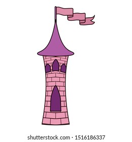 princess pink tower castle with flag vector illustration design