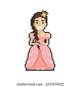 Princess pixel art on white background. Vector illustration.