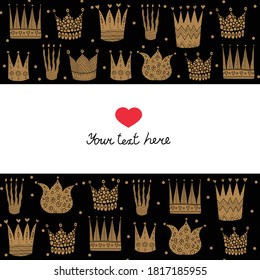 Postal de la princesa. Vector. Coronas de oro.