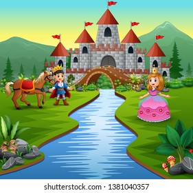 Princess and prince in the beautiful landscape
