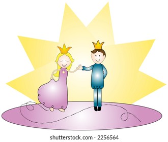 Princess and prince dancing. Illustration is in easily editable and scalable vector format.