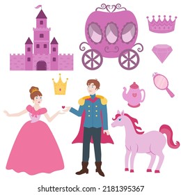 The princess and prince in fairy tales and the pink castle.