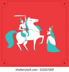 princess and prince with horse vector