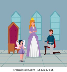 princess with prince in indoor castle vector illustration design